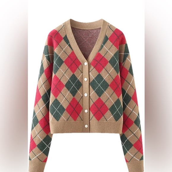 Sweaters - Wool/Cashmere Argyle Patterned Cardigan Sweater. New without tags